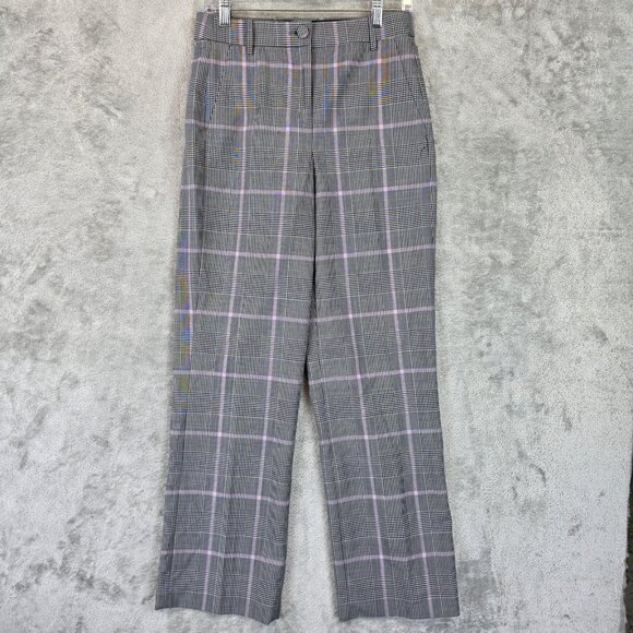 J Crew Pants Womens 4 Gray Purple Plaid Wool Blend Dress Straight Leg Trouser - Picture 1 of 12
